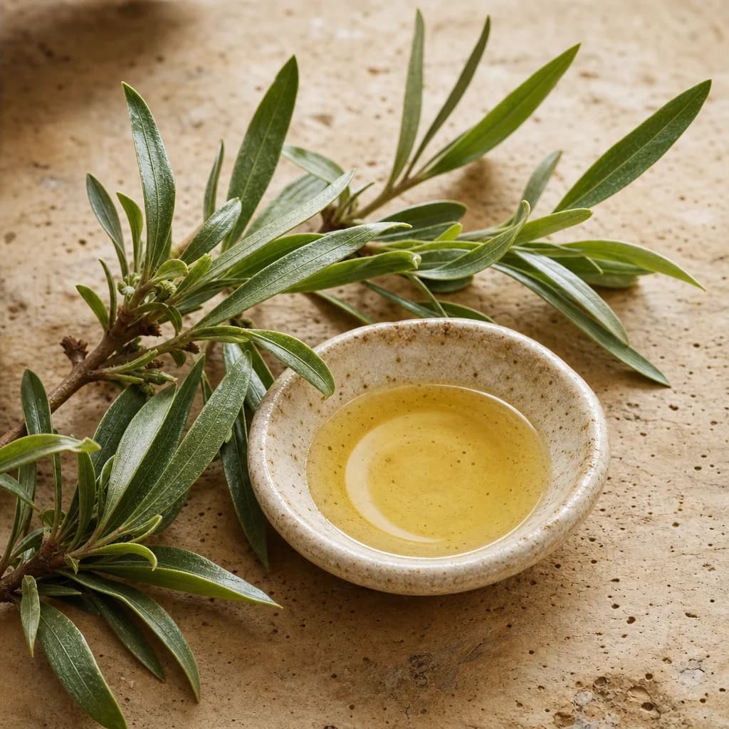 Photo-style ingredient image representing Rosalina Leaf Oil.